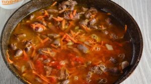 Куриные сердечки с макаронами