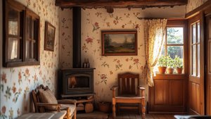 Отделка стен обоями.