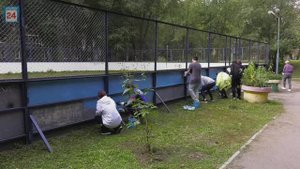 Копилка добрых дел работающей молодежи Абакана: активисты обновили хоккейную коробку на Колхозной