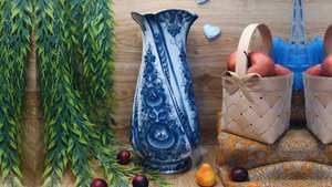 Ваза в золоте для цветов "Морской бриз", гжельский фарфор