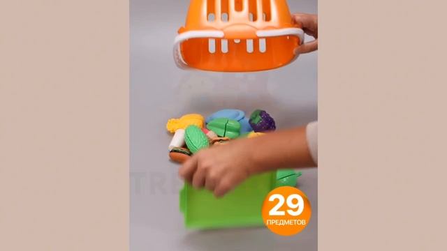 Игрушечные продукты, фрукты и овощи TrendToys на липучках с тележкой FTN007 смотреть онлайн