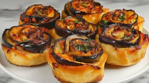 Баклажаны, которые сводят всех с ума! Баклажанные розы и слоеное тесто! Лучший рецепт закуски 🍆🍆🍆