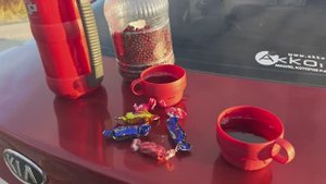 Холодно. Собираем бруснику и греемся горячим чаем.