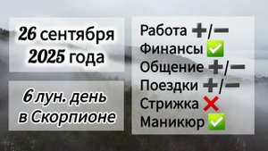 Лунный день 26 сентября 2025 года