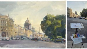 20250906 Адмиралтейский проспект. Пленэрный этюд гуашь