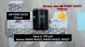 Распил масляного фильтра AM POINT OC521 (China). Аналог MANN W610/3, MANN W610/6, W610/7