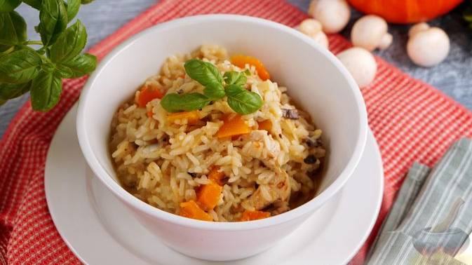 Италия в тарелке. РИЗОТТО С ТЫКВОЙ, КУРИЦЕЙ И ГРИБАМИ