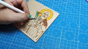 Святой Авва. Рисование акриловыми фломастерами по дереву.