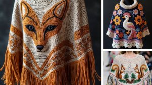 ПОНЧО с ЛЕСНЫМИ мотивами от AI. ВЯЗАНИЕ. Подборка №1.