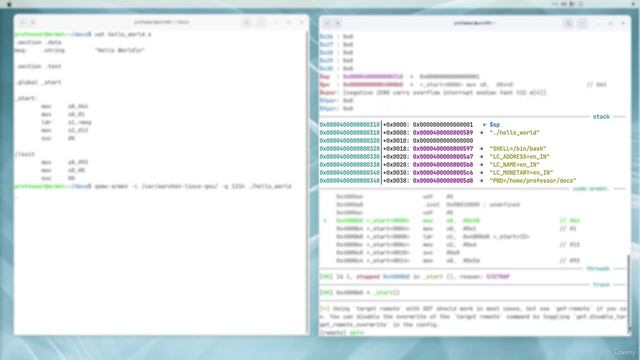 4.4 -Debugging Hello World ARM assembly program in GDB