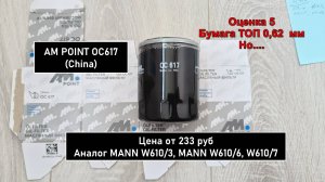 Распил масляного фильтра AM POINT OC617 (China). Аналог MANN W610/3, MANN W610/6, W610/7