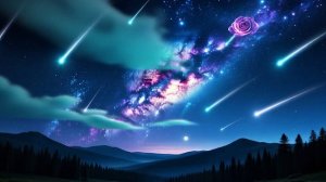 Космическая роза: метеорный дождь над таинственными горами (создано в AI).