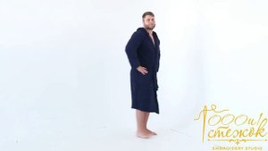 Мужской махровый халат с капюшоном (Темно-синий) - 1000 и 1 стежок