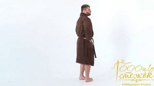 Мужской махровый халат с шалькой (Коричневый) - 1000 и 1 стежок