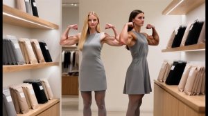 Сила в стиле: две женщины с мускулами в элегантных платьях (создано в AI).