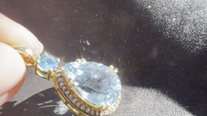 Кулон с голубым топазом, апатитом  и алмазами Серебро 925 пробы, позолота  ААА053