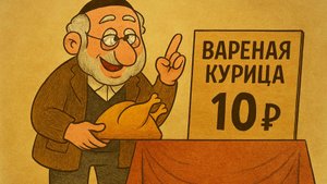 Еврей на рынке продает вареную курицу