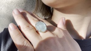 Кольцо с резным аквамарином и бриллиантами Серебро 925 пробы Бриллианты 0,28 карат ХХХ175