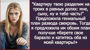 ИСТОРИИ ИЗ ЖИЗНИ/Квартиру твою разделим в равных долях на троих-предложила свекровь/Рассказы