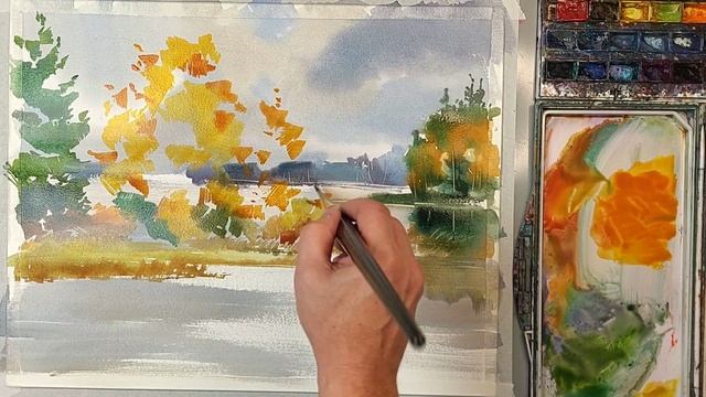 Осень, Валдайские озера, быстрая акварель смотреть онлайн