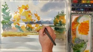 Осень, Валдайские озера, быстрая акварель