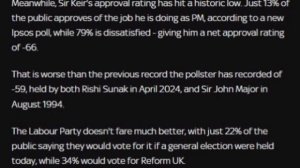 ‼️🇬🇧🏴☠️ Рейтинг премьера Великобритании Стармера упал до рекордно низкого значения — результаты