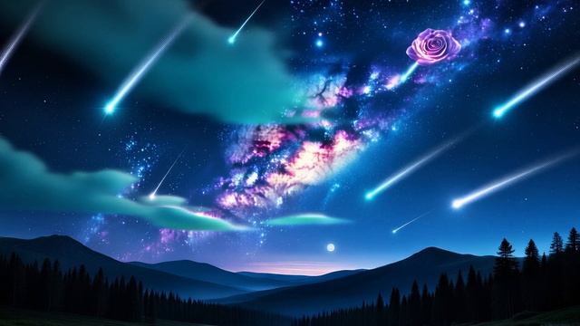 Космический дождь мечты: звёзды, созвездия и роза в небе (создано в AI).