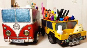 💛 DIY органайзеры в технике картонаж 🚍 микроавтобус и внедорожник 😍