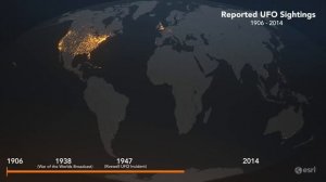 Карта сообщений о наблюдении НЛО за 115 лет