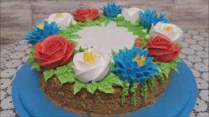 Медовый торт. Медовик . Украшение торта кремом в домашних условиях . Кремовые цветы