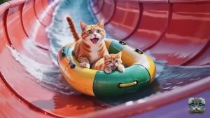 Кошка и котёнок собирают виноград, чтобы воплотить мечту котёнка об аквапарке в реальность🍇💦🐾