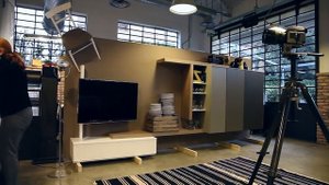 Soggiorno design Side System Tre D - mobile con contenitore e porta tv - foto backstage