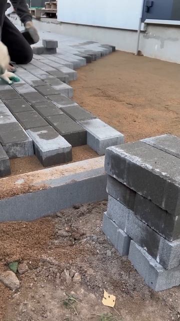 Процесс укладки тротуарной плитки