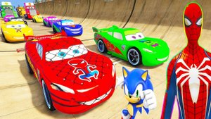 Человек-паук Молния Маккуин Мак Трак Мега Контейнерный Рамп Челлендж Супергерои и Дисней Тачки