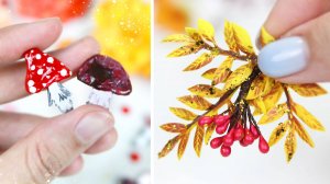 ДВЕ ИДЕИ осеннего декора своими руками для открыток и поделок. Маленькие грибочки и ягодные веточки