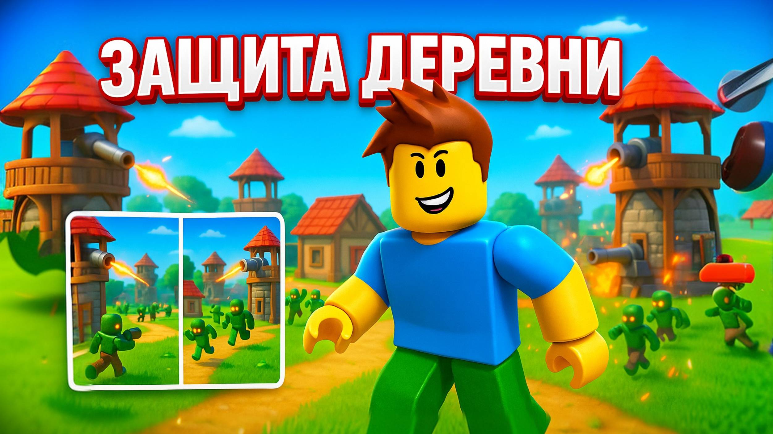 ЗАЩИТА ДЕРЕВНИ В ROBLOX! ВОЛНЫ КРИПОВ НАПАДАЮТ!