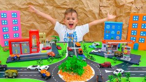 Дети играют с детскими машинками и строят Matchbox City! Видео от Влада и Ники!