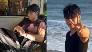 Тэхёныш появился с загорелым очарованием и скульптурными ручками