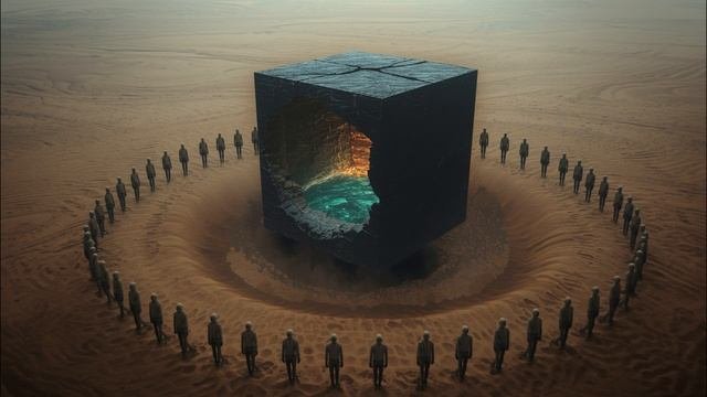 Black Cube With Inner Ocean 🔳 2-Hour Surreal Ambience ｜ Sand Humanoids ｜ Turquoise Fire ｜ Sci-Fi
