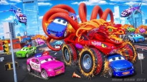 Полицейские машины против злого грузовика-монстра Медузы! / Чудовищный Хаос в Автомобилях Города-Гер