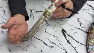 Нож Походный из торцевого Дамаска с никелем