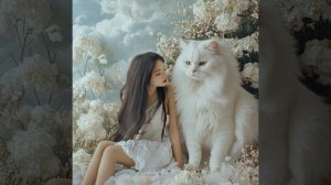 Девушка с белым котом