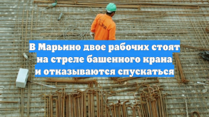 В Марьино двое рабочих стоят на стреле башенного крана и отказываются спускаться