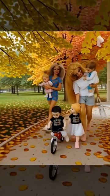 ИИ видео куклы БАРБИ на прогулке в осеннем парке смотреть онлайн