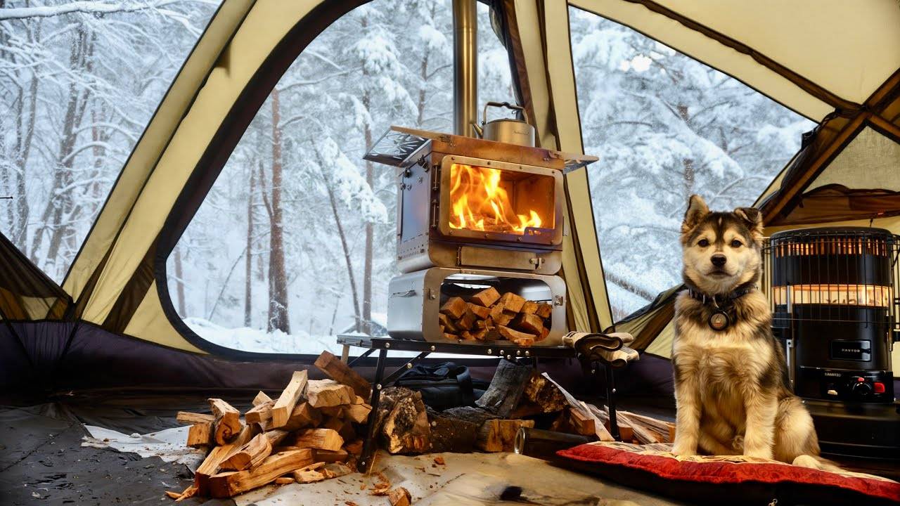 ❄️ СНЕЖНЫЙ КЕМПИНГ С ГОРЯЧЕЙ ПАЛАТКОЙ и МИЛОЙ СОБАКОЙ в СИЛЬНОМ СНЕГУ