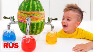 Челлендж с арбузом и мороженым для мамы от Влада и Ники!