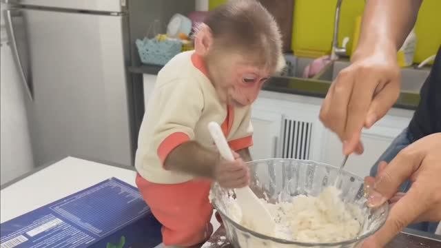 Обезьянка нашлась одна МАЛЕХА Помогает папе Ест кекс ВИЛКОЙ Научилась КРОХА Милота