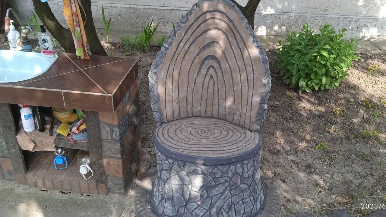 декоративный пенёк " трон из арт бетона"