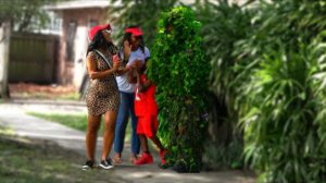 She screamed so loud when he scared her!  Bushman prank