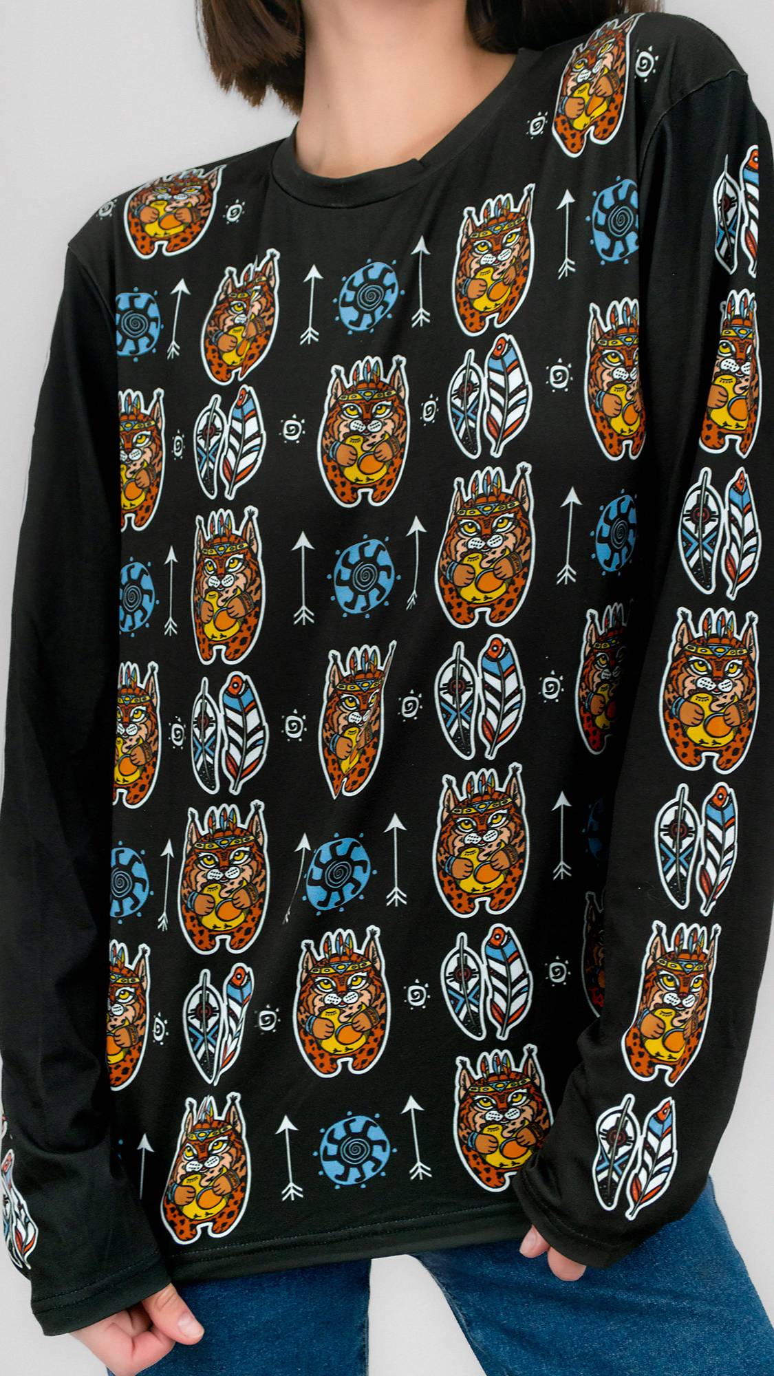 Лонгслив РЫСЯ УЗОР (черный)